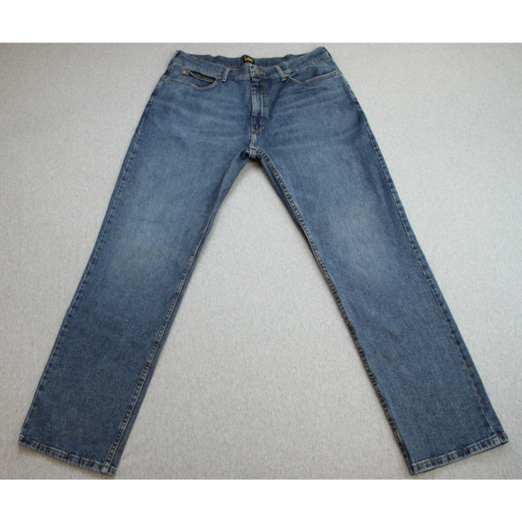 Lee Jeans Mens 36 X 32 Blue Denim Stretch Relaxed Fit Straight Leg - Picture 1 of 8